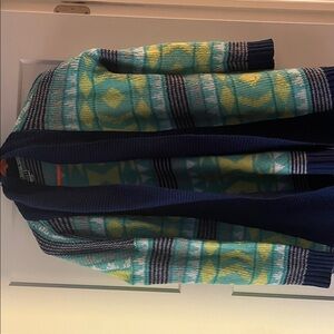 Roxy Women's Navy and Teal Striped Sweater